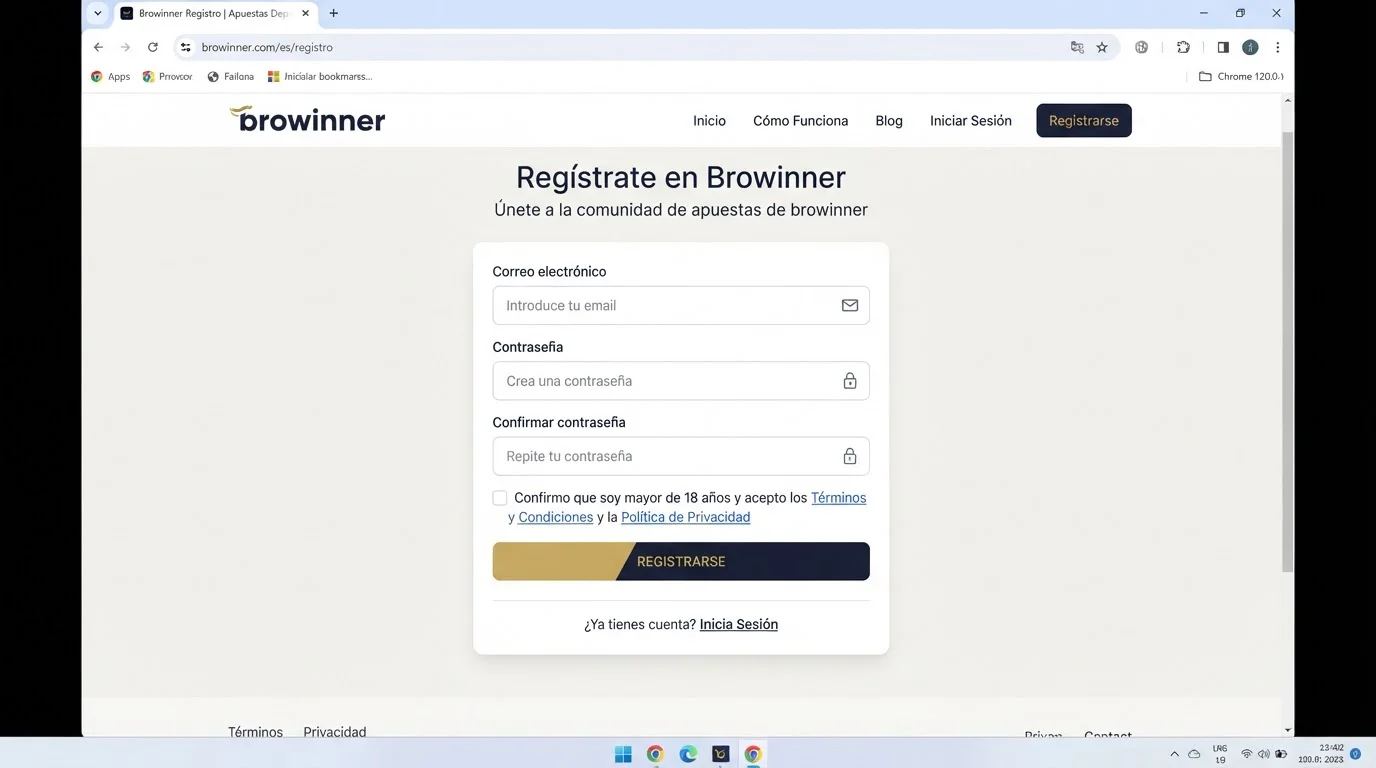 Formulario de registro en Browinner Casino España para crear una cuenta
